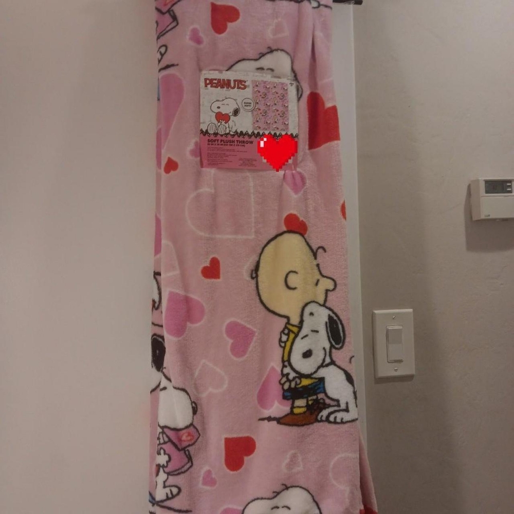 Peanuts Pink and Red Heart Blanket